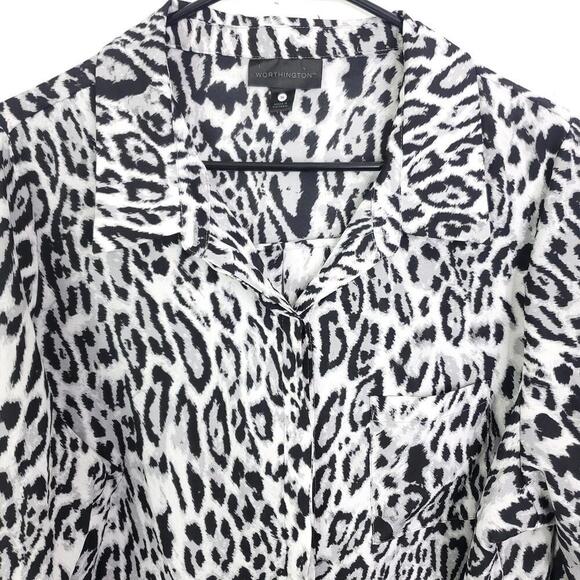 Worthington Shirt Womens 1X Button Down Leopard Print Office Career Edgy Exotic - Picture 3 of 9